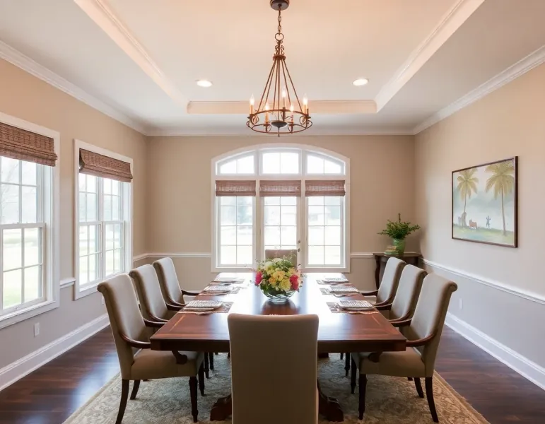 Elegant dining room with wooden table - AI dining room design transformation